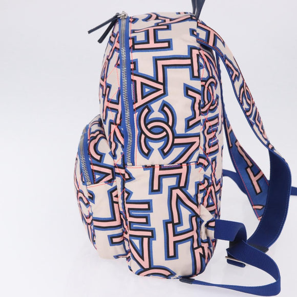 CHANEL Matelasse Backpack Nylon Blue Silver CC Auth 198652M