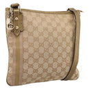 GUCCI GG Canvas Sherry Line Shoulder Bag Beige Gold Tone 144388 Auth 198655-1