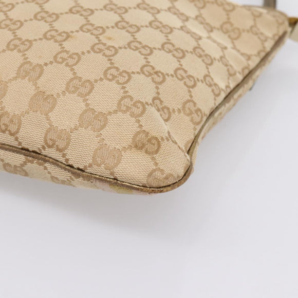 GUCCI GG Canvas Sherry Line Shoulder Bag Beige Gold Tone 144388 Auth 198655