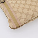 GUCCI GG Canvas Sherry Line Shoulder Bag Beige Gold Tone 144388 Auth 198655-9