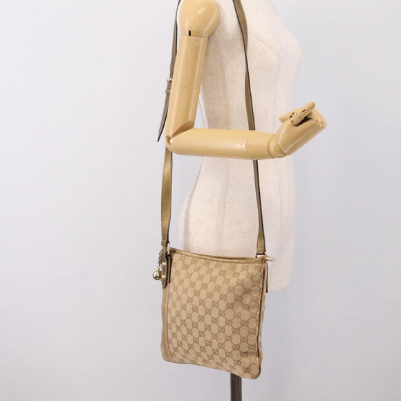 GUCCI GG Canvas Sherry Line Shoulder Bag Beige Gold Tone 144388 Auth 198655