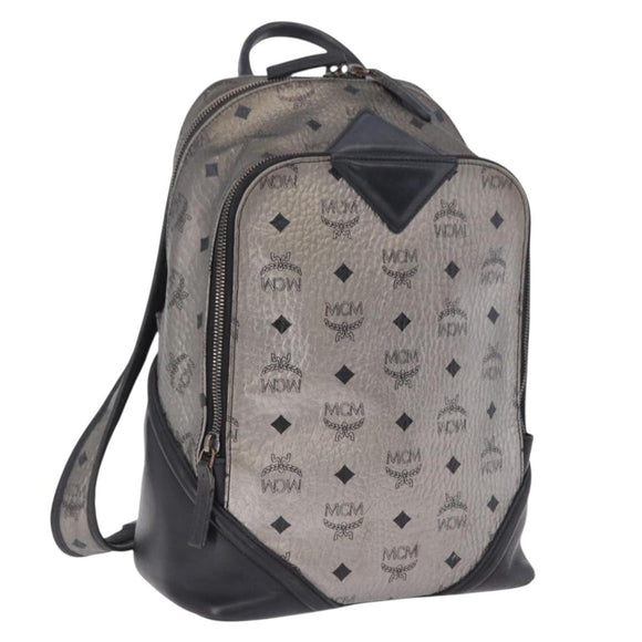 MCM Vicetos Backpack Leather Silver Auth 198656