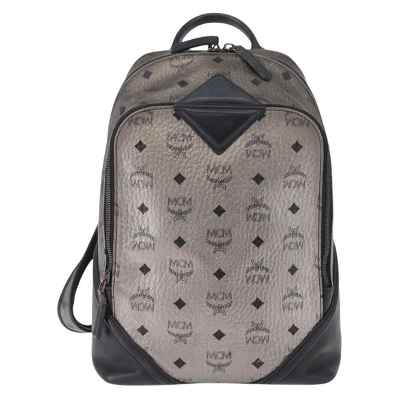 MCM Vicetos Backpack Leather Silver Auth 198656