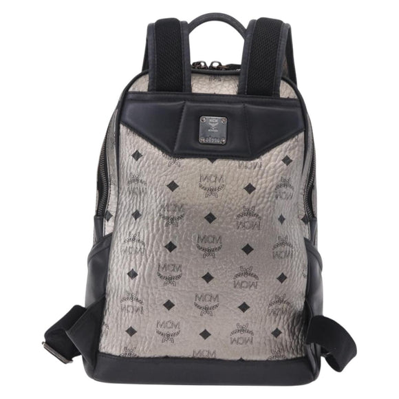 MCM Vicetos Backpack Leather Silver Auth 198656
