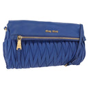 Miu Miu Matelasse Shoulder Bag Leather 2way Blue Gold Tone Auth 198657A-1