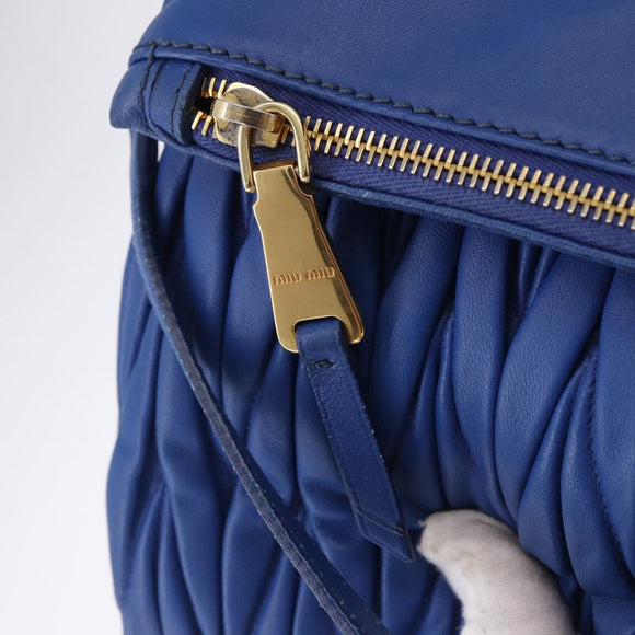 Miu Miu Matelasse Shoulder Bag Leather 2way Blue Gold Tone Auth 198657A