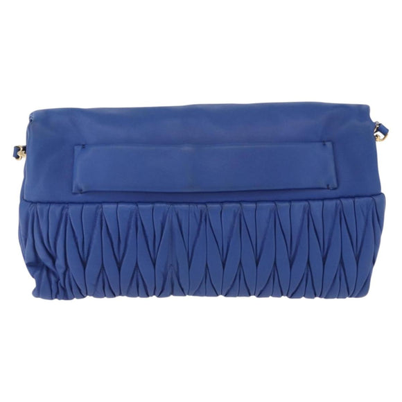Miu Miu Matelasse Shoulder Bag Leather 2way Blue Gold Tone Auth 198657A