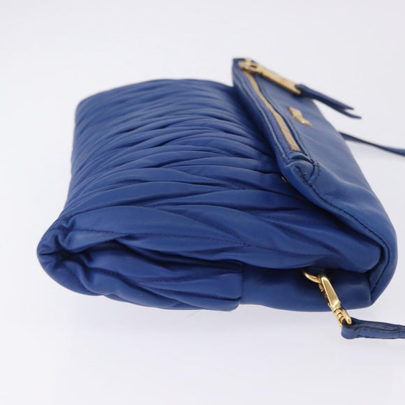 Miu Miu Matelasse Shoulder Bag Leather 2way Blue Gold Tone Auth 198657A