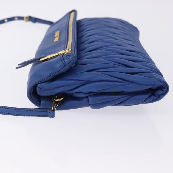 Miu Miu Matelasse Shoulder Bag Leather 2way Blue Gold Tone Auth 198657A