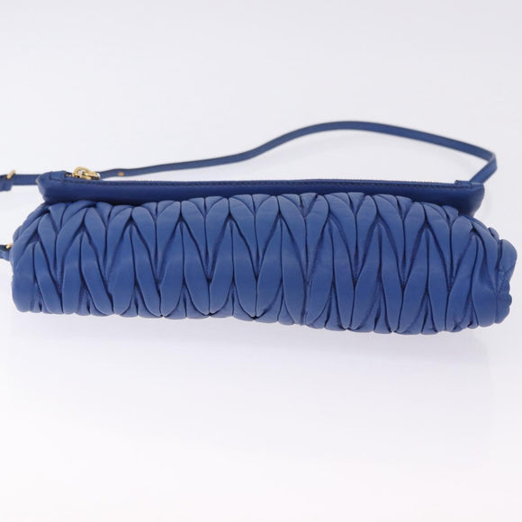 Miu Miu Matelasse Shoulder Bag Leather 2way Blue Gold Tone Auth 198657A