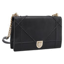 Christian Dior Diorama Chain Shoulder Bag Leather Black Gold Tone Auth 198661A-1