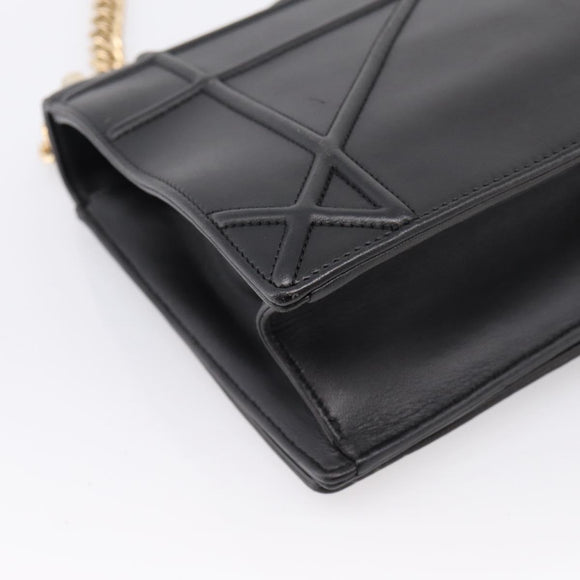 Christian Dior Diorama Chain Shoulder Bag Leather Black Gold Tone Auth 198661A