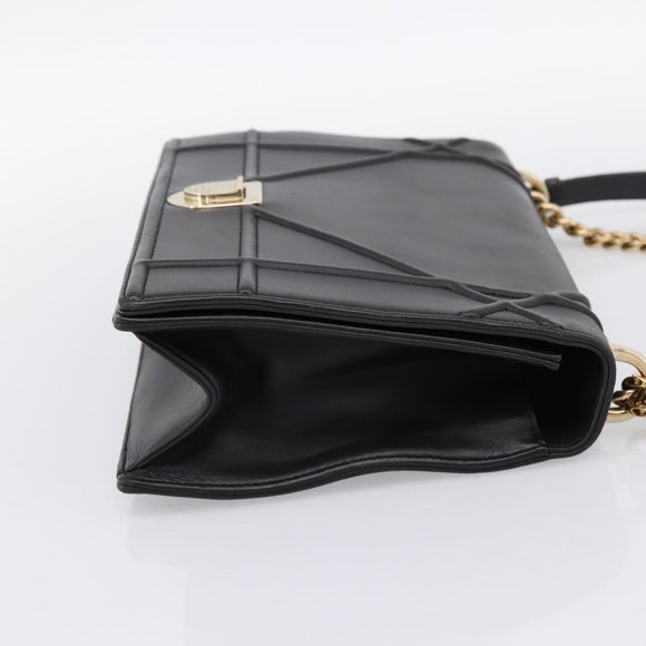 Christian Dior Diorama Chain Shoulder Bag Leather Black Gold Tone Auth 198661A