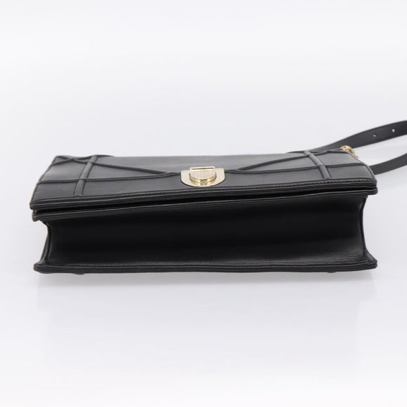 Christian Dior Diorama Chain Shoulder Bag Leather Black Gold Tone Auth 198661A
