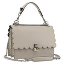 FENDI Canay Chain Shoulder Bag Leather 2way Gray Silver 8BT283 Auth 198665M-1