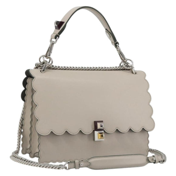 FENDI Canay Chain Shoulder Bag Leather 2way Gray Silver 8BT283 Auth 198665M