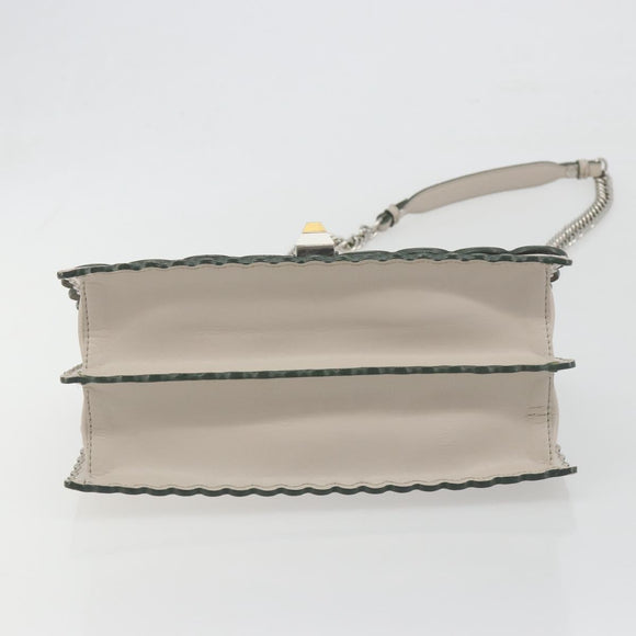 FENDI Canay Chain Shoulder Bag Leather 2way Gray Silver 8BT283 Auth 198665M