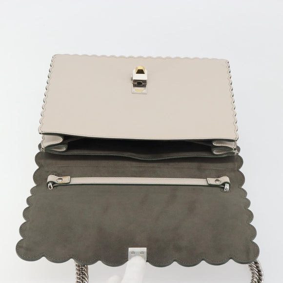 FENDI Canay Chain Shoulder Bag Leather 2way Gray Silver 8BT283 Auth 198665M