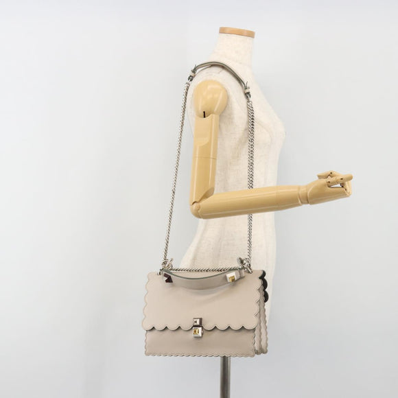 FENDI Canay Chain Shoulder Bag Leather 2way Gray Silver 8BT283 Auth 198665M