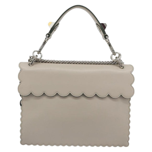 FENDI Canay Chain Shoulder Bag Leather 2way Gray Silver 8BT283 Auth 198665M