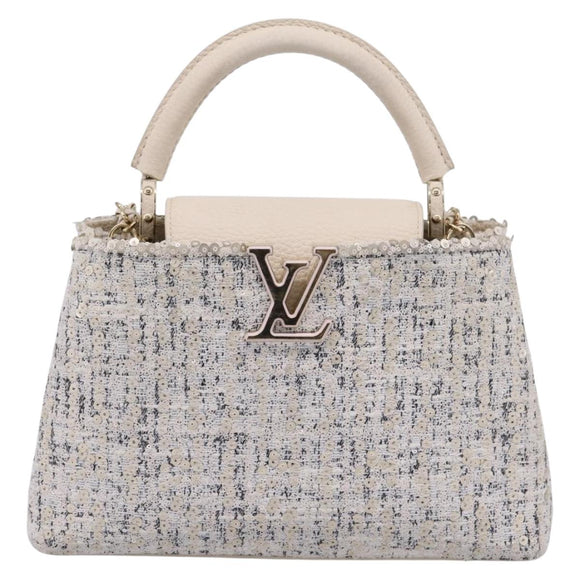 LOUIS VUITTON Capusine Hand Bag tweed Ivory LV Auth 198671SAM