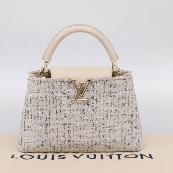 LOUIS VUITTON Capusine Hand Bag tweed Ivory LV Auth 198671SAM