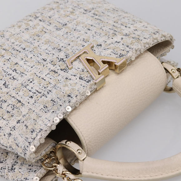 LOUIS VUITTON Capusine Hand Bag tweed Ivory LV Auth 198671SAM