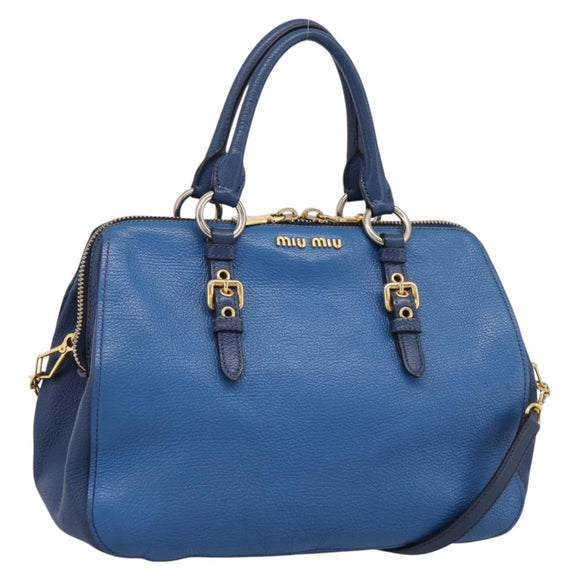Miu Miu Hand Bag Leather 2way Blue Gold Tone Auth 198672A