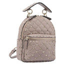 VALENTINO Rock studs Backpack Leather Beige Gold Tone Auth 198673M-1