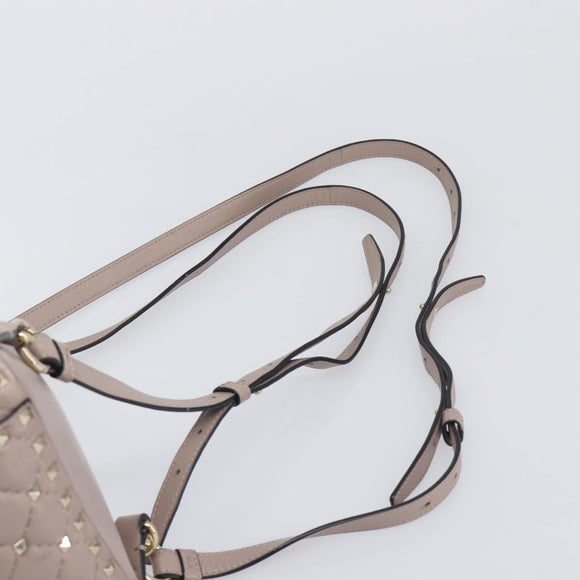 VALENTINO Rock studs Backpack Leather Beige Gold Tone Auth 198673M