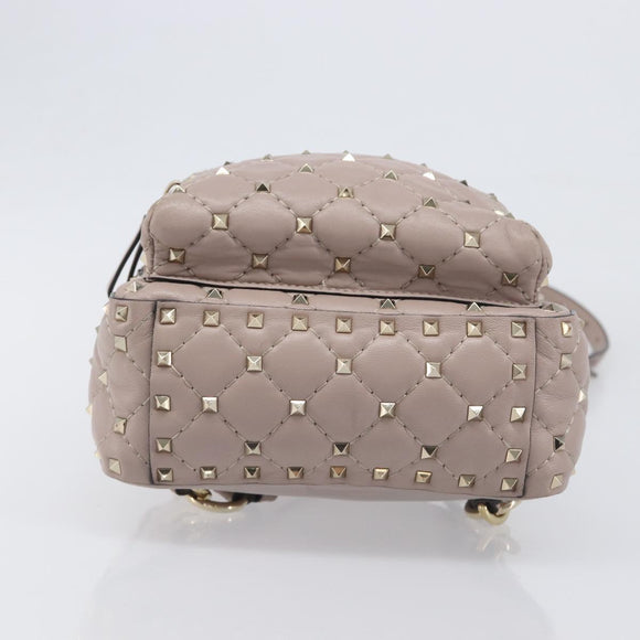 VALENTINO Rock studs Backpack Leather Beige Gold Tone Auth 198673M