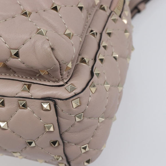 VALENTINO Rock studs Backpack Leather Beige Gold Tone Auth 198673M