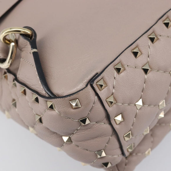 VALENTINO Rock studs Backpack Leather Beige Gold Tone Auth 198673M