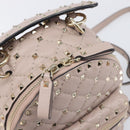VALENTINO Rock studs Backpack Leather Beige Gold Tone Auth 198673M-18
