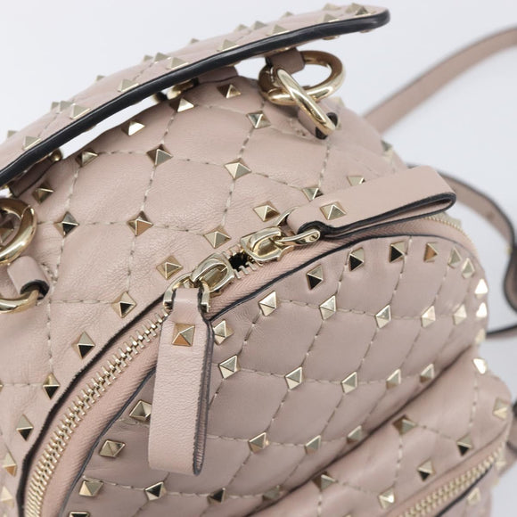 VALENTINO Rock studs Backpack Leather Beige Gold Tone Auth 198673M