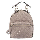 VALENTINO Rock studs Backpack Leather Beige Gold Tone Auth 198673M-13