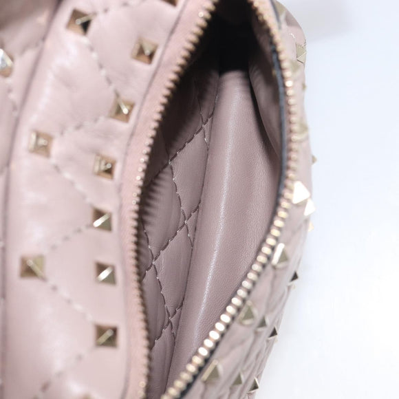 VALENTINO Rock studs Backpack Leather Beige Gold Tone Auth 198673M