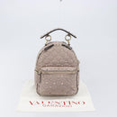 VALENTINO Rock studs Backpack Leather Beige Gold Tone Auth 198673M-12