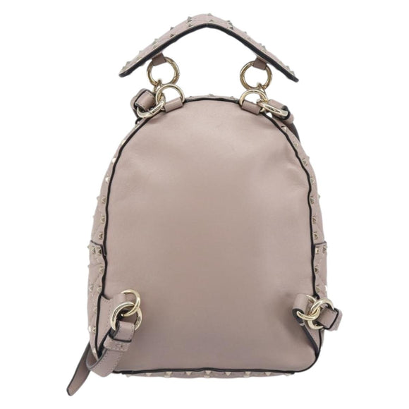 VALENTINO Rock studs Backpack Leather Beige Gold Tone Auth 198673M