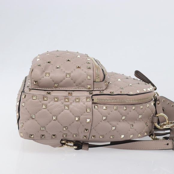VALENTINO Rock studs Backpack Leather Beige Gold Tone Auth 198673M