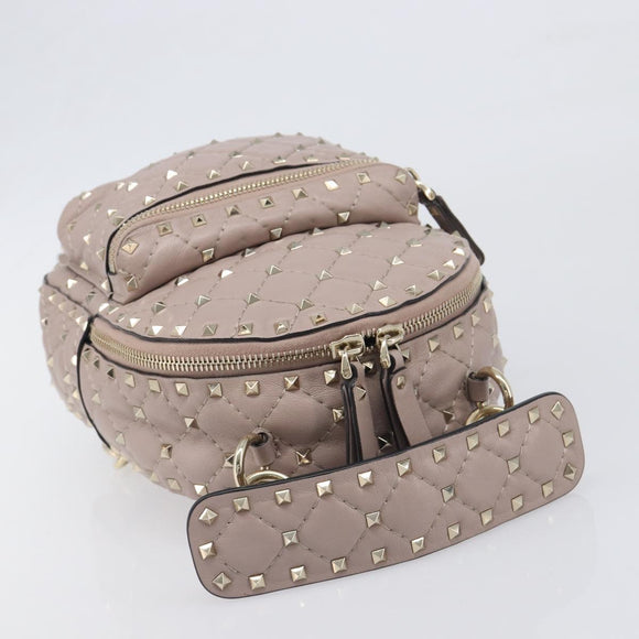 VALENTINO Rock studs Backpack Leather Beige Gold Tone Auth 198673M