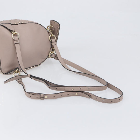 VALENTINO Rock studs Backpack Leather Beige Gold Tone Auth 198673M