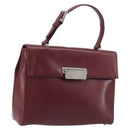 PRADA Hand Bag Leather Bordeaux Silver Auth 198674-1