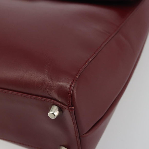 PRADA Hand Bag Leather Bordeaux Silver Auth 198674