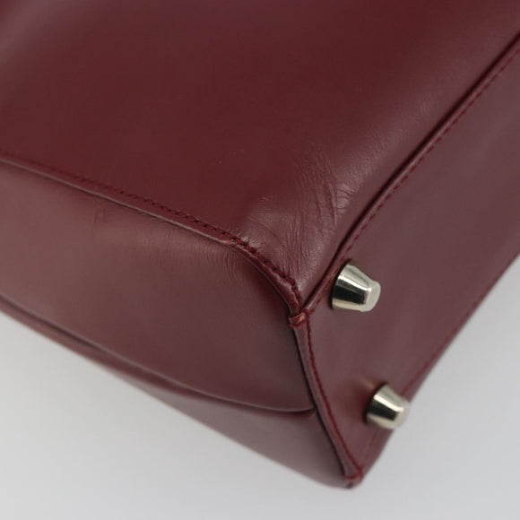 PRADA Hand Bag Leather Bordeaux Silver Auth 198674