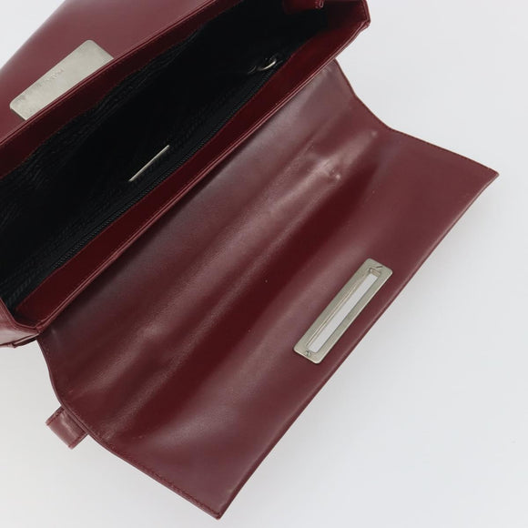 PRADA Hand Bag Leather Bordeaux Silver Auth 198674