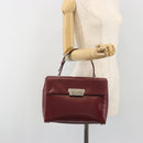 PRADA Hand Bag Leather Bordeaux Silver Auth 198674-26