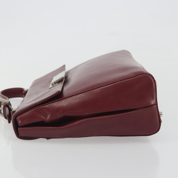 PRADA Hand Bag Leather Bordeaux Silver Auth 198674