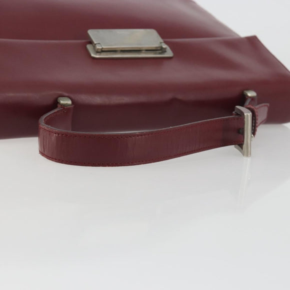 PRADA Hand Bag Leather Bordeaux Silver Auth 198674