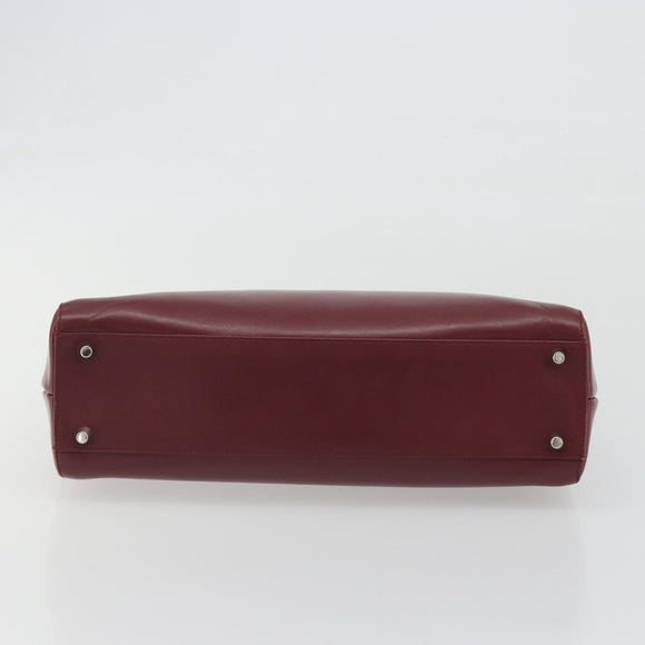 PRADA Hand Bag Leather Bordeaux Silver Auth 198674
